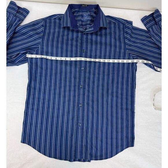 Bugatchi Uomo Dress Shirt Button Down Stripes Blue Twee Men's Large - Picture 3 of 10
